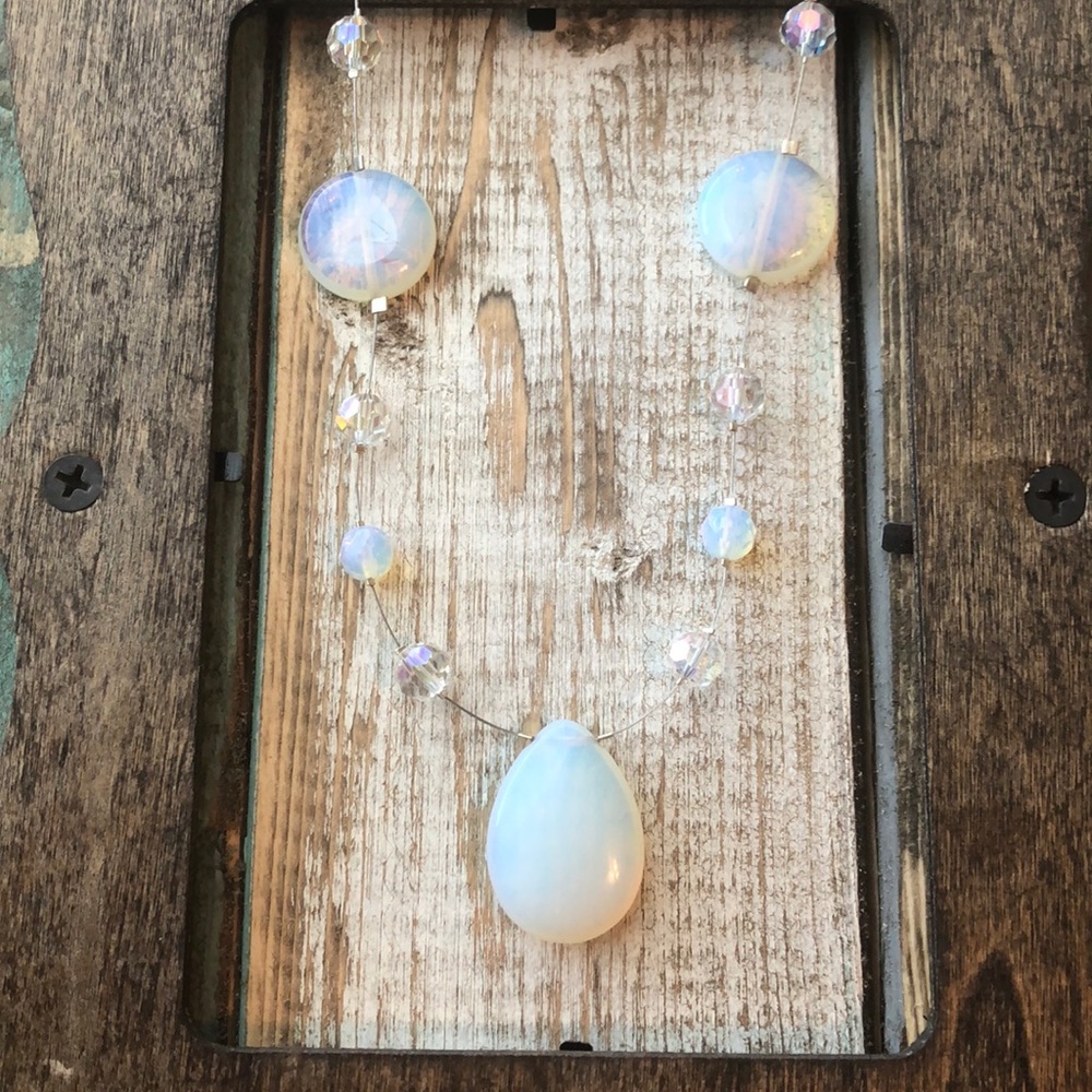 handmade opalite necklace and earrings set